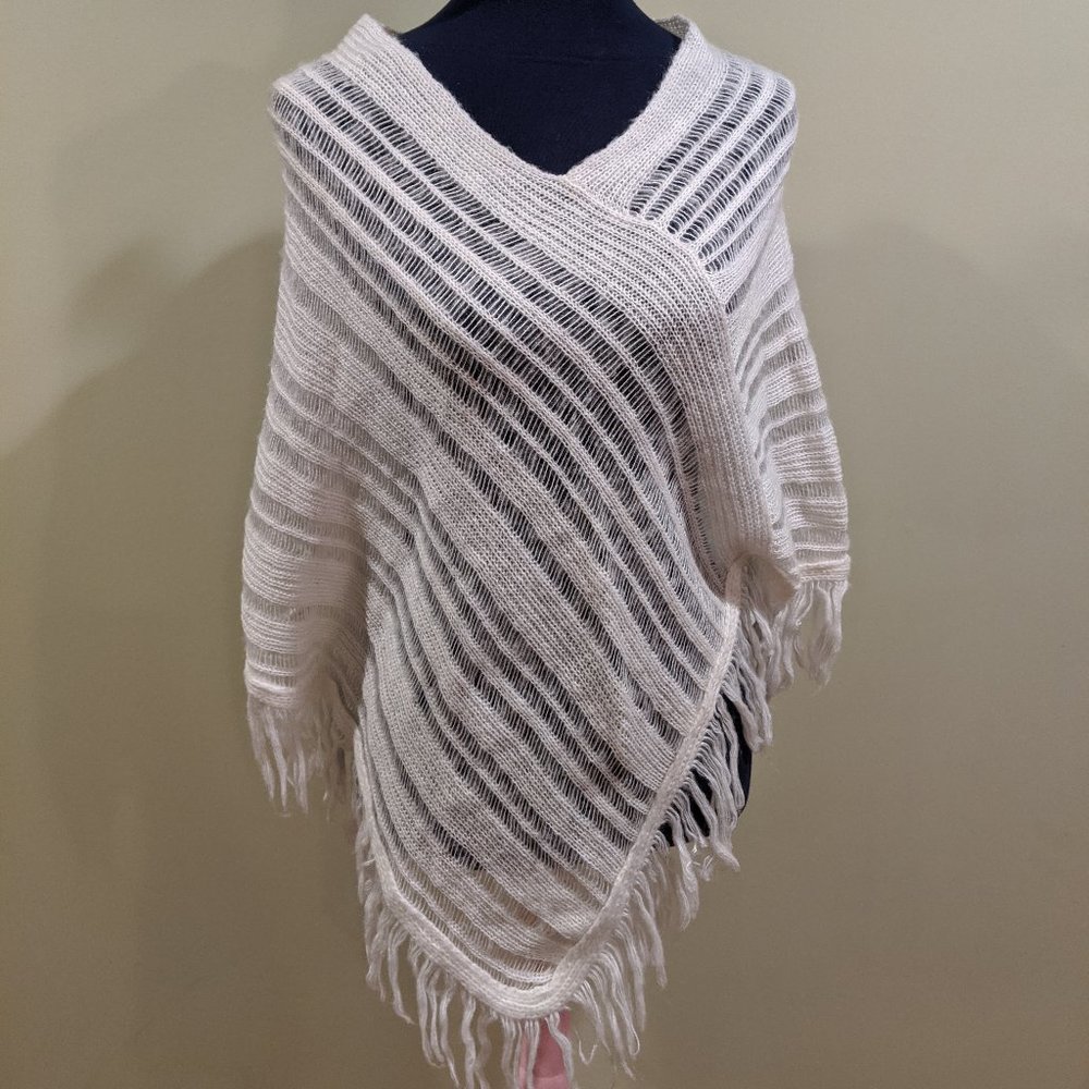 White Knit Poncho Shawl